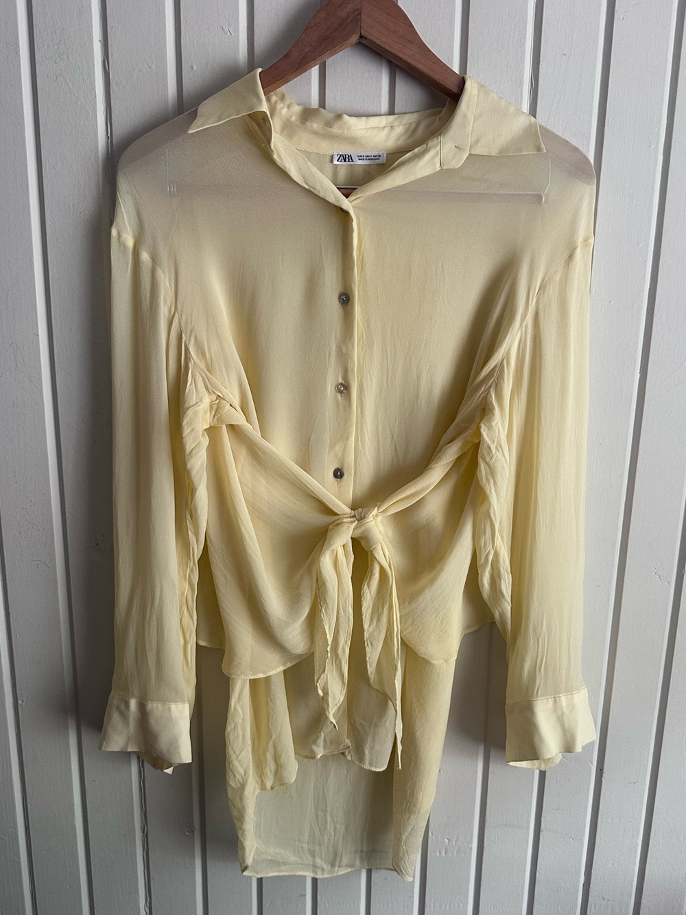 Zara sheer butter yellow button down blouse